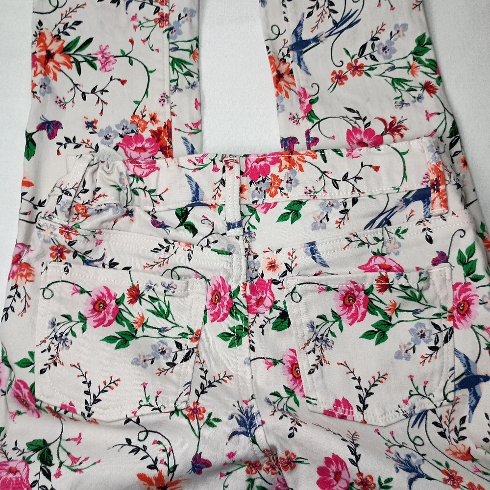 Old Navy Girls Rockstar Floral Jeggings Size 10 R White Skinny Adjustable Waist